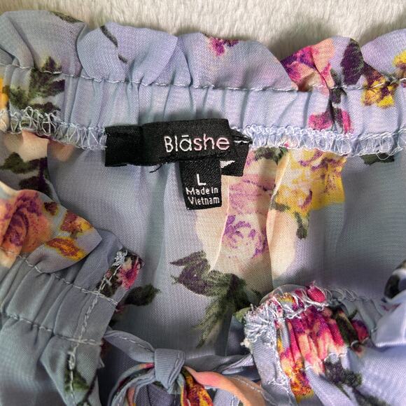 Blashe Floral Bell Sleeve Off Shoulder Fairy Crop Top Womens M Purple Chiffon - Picture 3 of 6